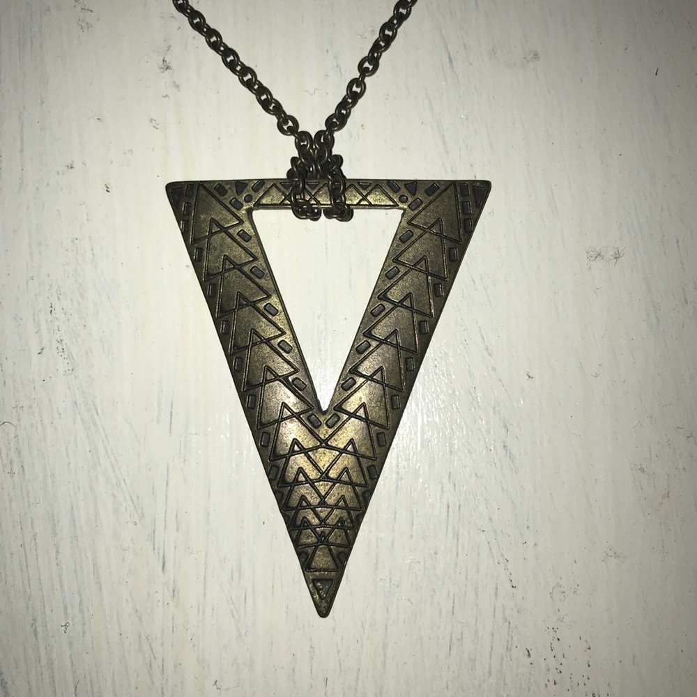 Dark gold bronze upside down triangle necklace
